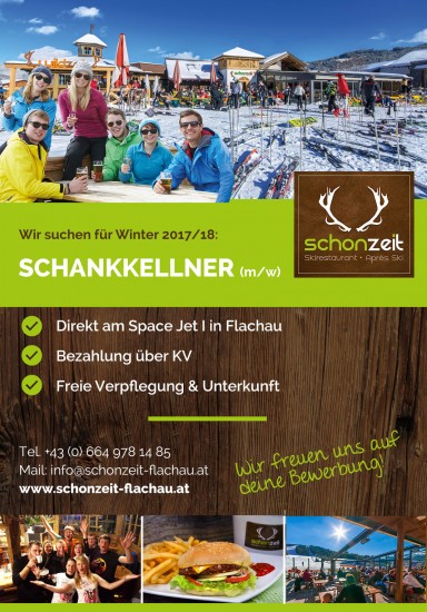 Jobs - Schankmitarbeiter / Schankkellner in Flachau - Schonzeit Flachau